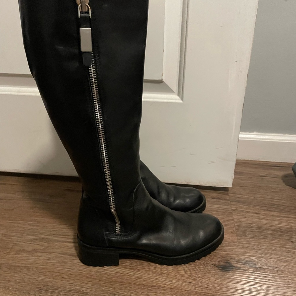 ALDO Black Knee-High Leather Boots with Zipper